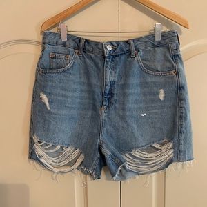 High Waisted Distressed Mom Shorts